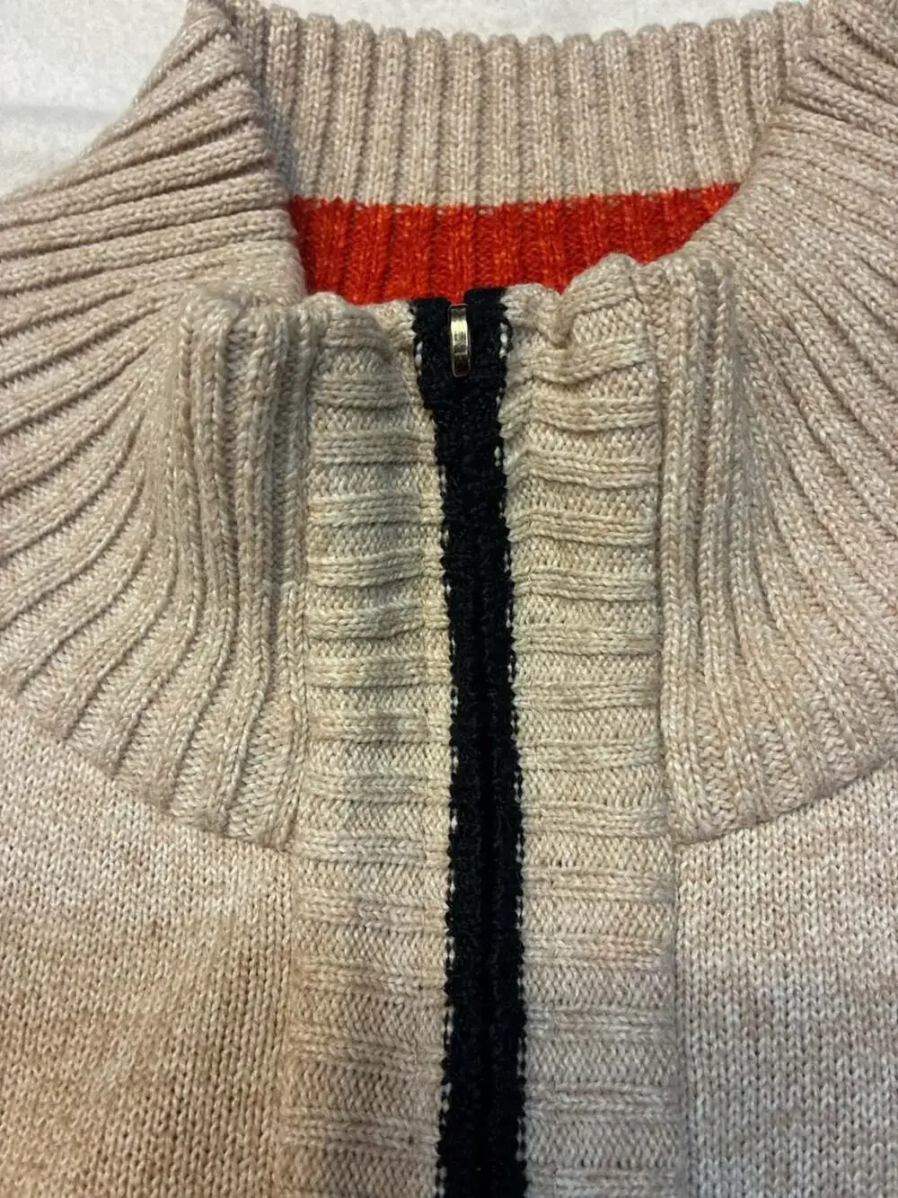 Yeokou Men's Beige Full Zip Stand Collar Knit Cardigan Sweater
